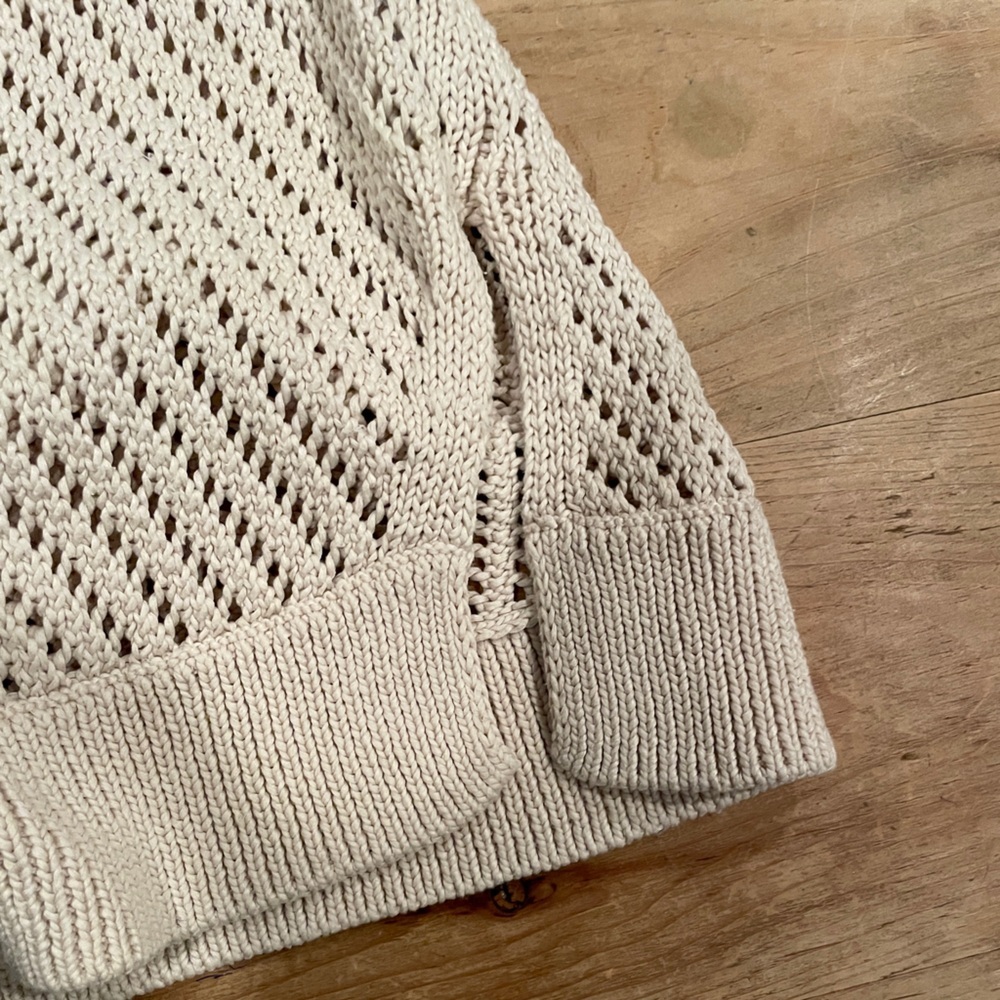 VINCE Cream Beige Long Sweater Vest 💯% cotton crochet open weave Neutral S - Picture 4 of 9